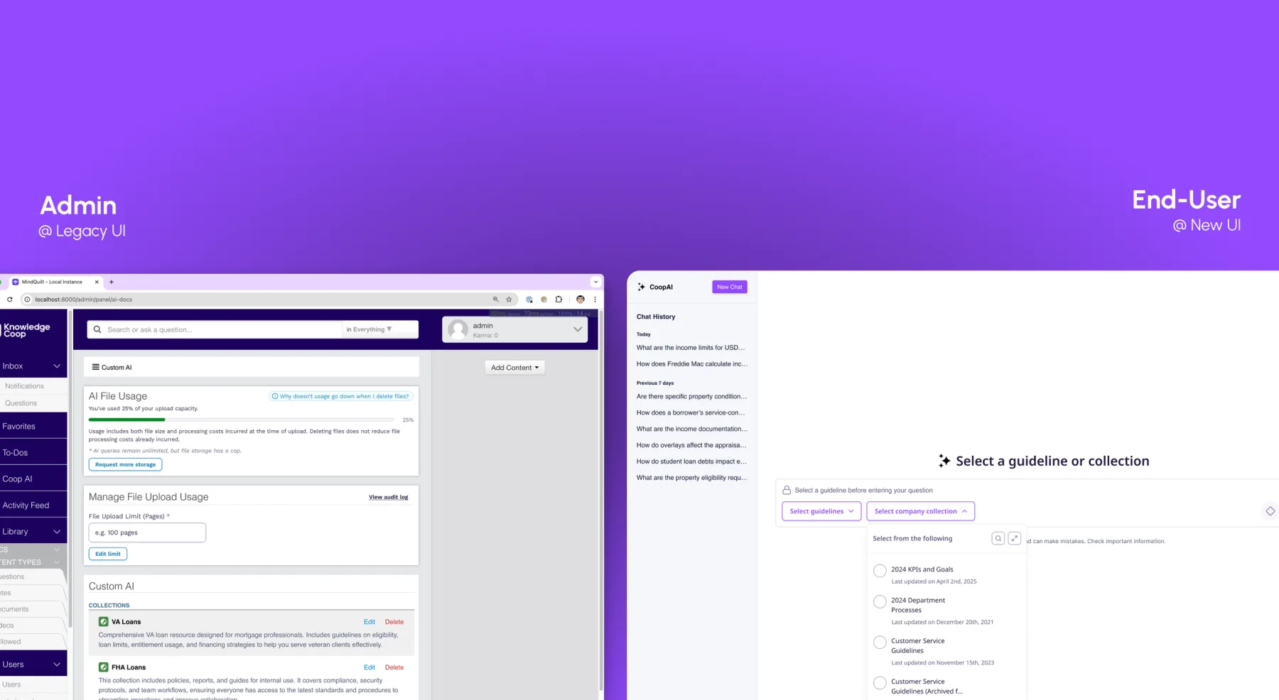 Admin and end-user views