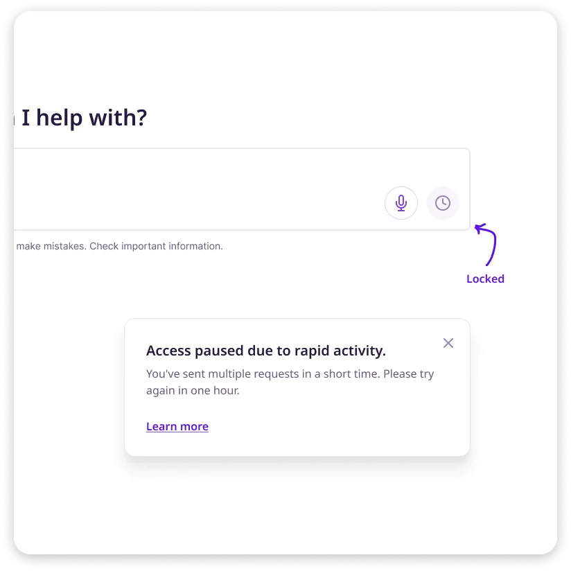 Close-up of the rate limit message