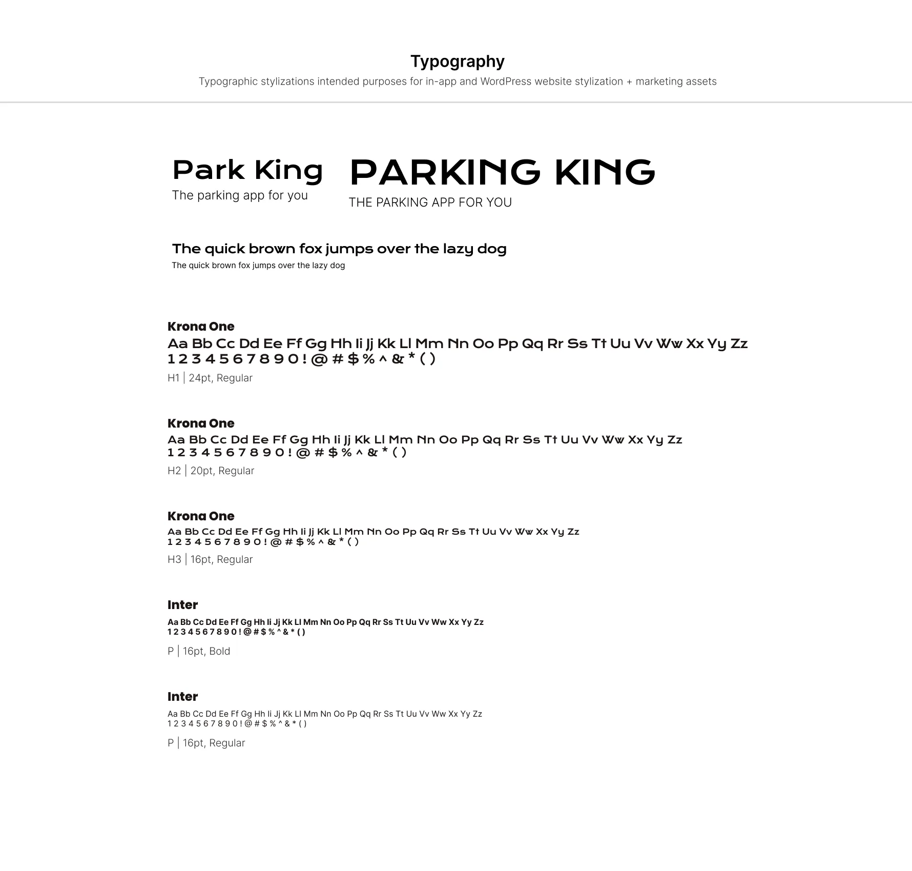 ParkKing typography