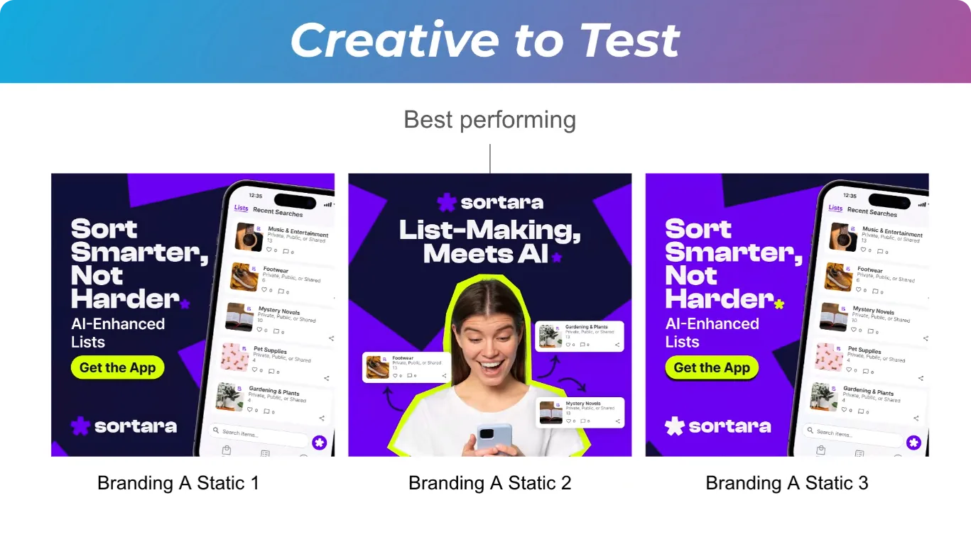 creative to test - brand 2 experiments with dark navy blue and vibrant purple colors in the branding